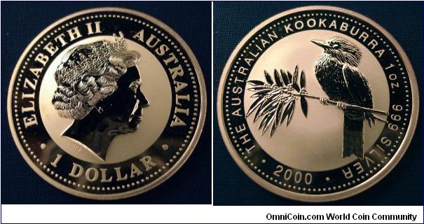 One ounce silver Kookaburra reverse proof.