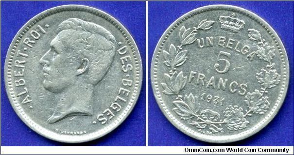 5 Francs/1 Belga.
Albert I (1909-1934) Roi Des Belges.


Ni.