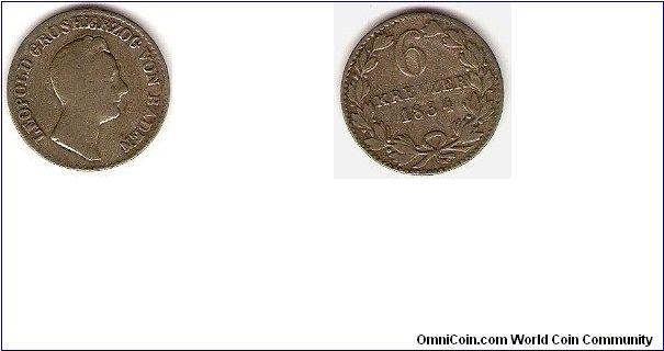 Grand Duchy of Baden
6 kreuzer
grand duke Leopold
silver