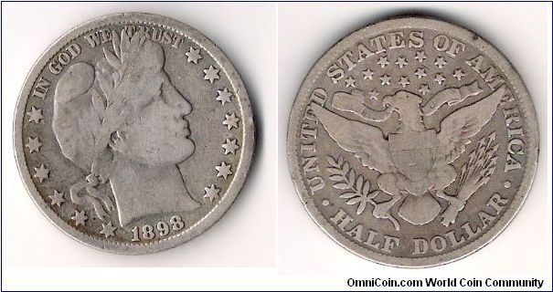 Philadelphia Mint, Half Dollar.  Very light rainbow toning in fields, scan doesn't pick it up.