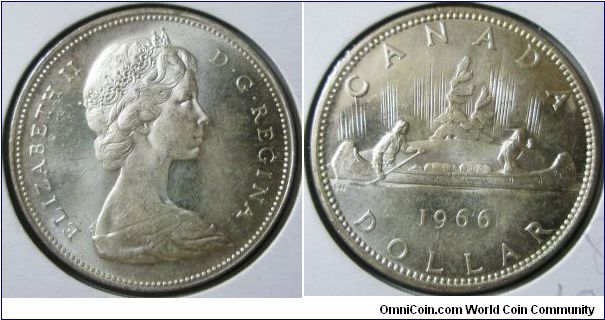 Canada, Queen Elizabeth II, One dollar. 1966. AU.