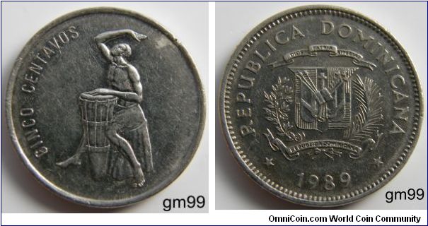 Dominican Republic km69 5 Centavos (1989)