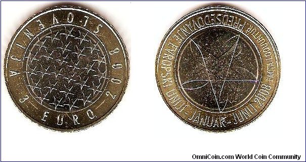 3 euro
commemorating the Slovenian Presidency of the European Union januari-june 2008
bimetal