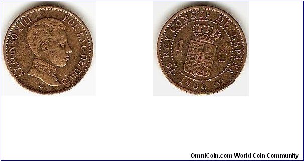 1 centimo
Alfonso XIII, by the grace of God, constitunional king of Spain
bronze