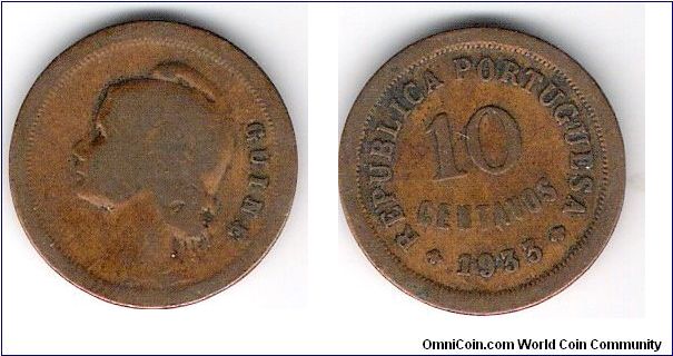Bronze Portuguese Guine, 10 centavos