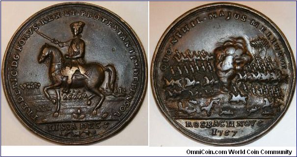Frederick the Great. Battle of Lissa (Leuthen) Dec 5th & Rosbach Nov,5th 1757. Bronze 48mm