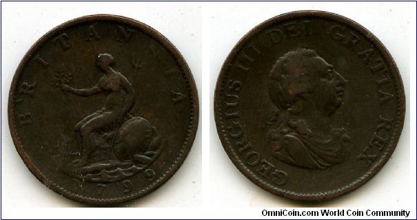 Half Penny
1799
Britannia & ship
George III, Draped bust