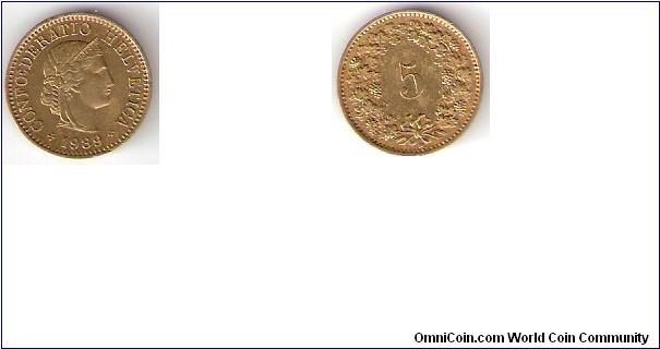 Switzerland

Year: 1989
Denomination: 
5 Rappen