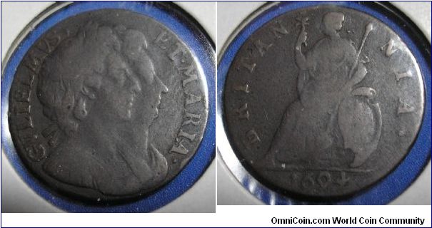 1694 Farthing.  William and Mary.