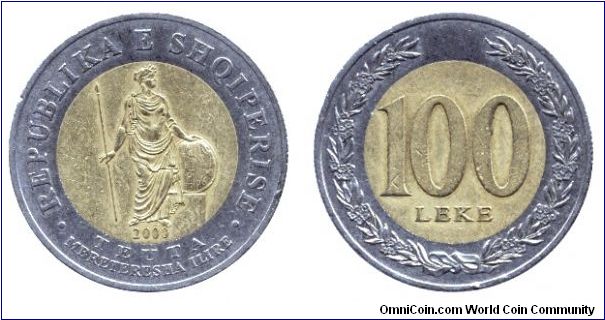 Albania, 100 leke, 2000, bi-metallic, Queen Teuta.                                                                                                                                                                                                                                                                                                                                                                                                                                                                  