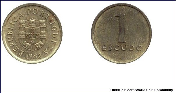 Portugal, 1 escudo, 1982, Ni-Brass.                                                                                                                                                                                                                                                                                                                                                                                                                                                                                 