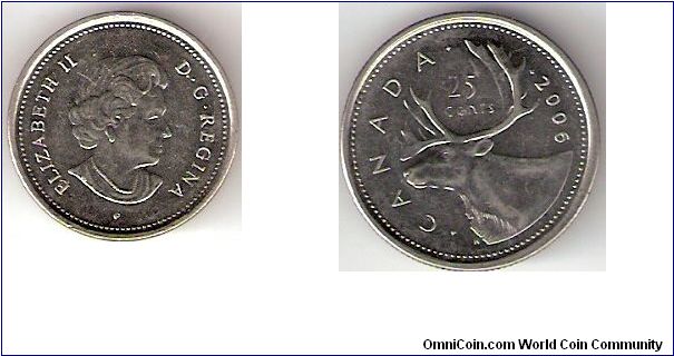 Canada

2006

25 Cents

Obverse:
Queen Elizabeth II

Reverse:
Moose