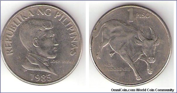 Philippines

1985

1 Piso

Obverse:
Jose Rizal

Reverse:
Bull