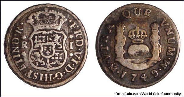 MEXICO (COLONIAL)~1 Real 1749. Under Spanish sovereignty.