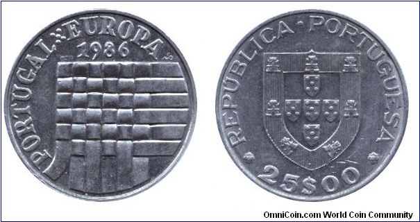Portugal, 25 escudos, 1986, Cu-Ni, Portugal - Europa, Portugal joining the Common Market.                                                                                                                                                                                                                                                                                                                                                                                                                           