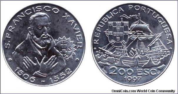 Portugal, 200 escudos, 1997, 1506-1552, S. Francisco Xavier, Republica Portuguesa.                                                                                                                                                                                                                                                                                                                                                                                                                                  