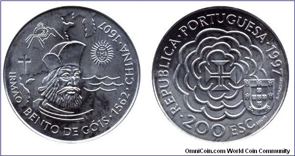 Portugal, 200 escudos, 1997, 1562-1607, Bento de Góis, Irmao China, Republica Portuguesa.                                                                                                                                                                                                                                                                                                                                                                                                                           