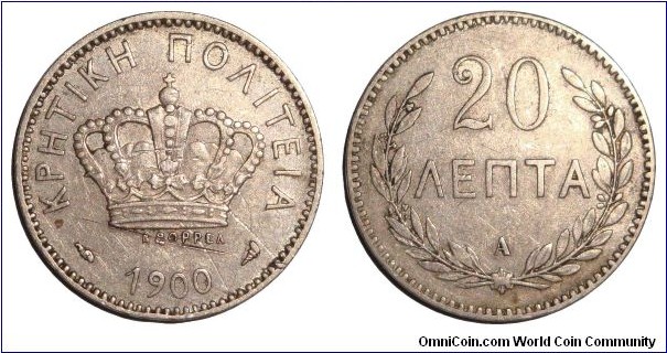 CRETE (STATE)~20 Lepta 1900.