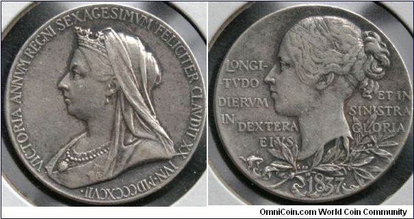 Queen Victoria's Diamond Jubilee Medal 1837-1897. by Geo. Will. De Saulles (after W.Wyon) & Thomas Brock. Silver 26mm