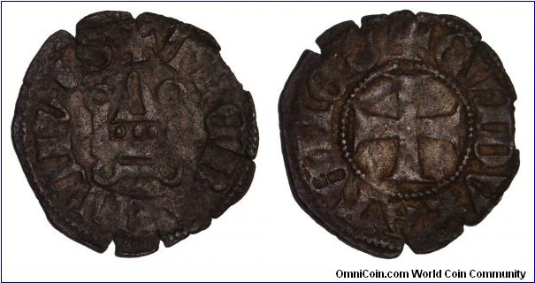 ATHENS (DUCHY~ Billon Denier 1294-1308 AD. Under Duke: Guy de LaRoche. 