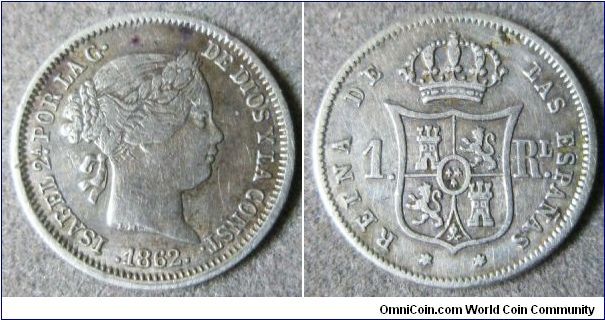 Spain, 1 Real, 1862. VF.