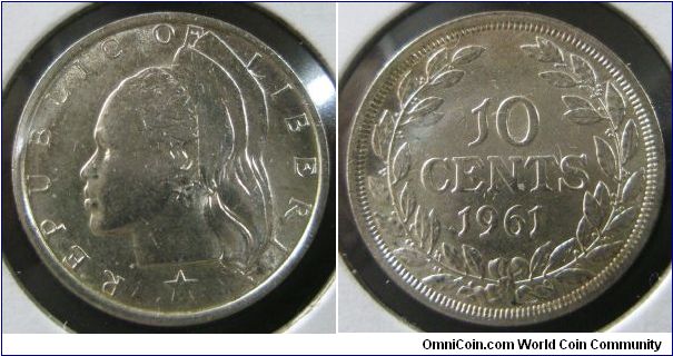 Liberia, 10 cents, 1961. UNC.