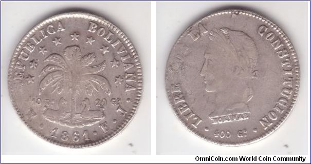 KM-138.6, 1861 Bolivia 8 soles.