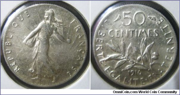 France, 50 centimes, 1916. UNC.