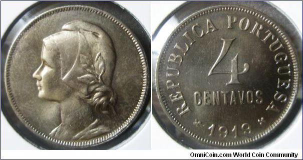 Republica Portuguesa, 4 Centavos, 1919. UNC.