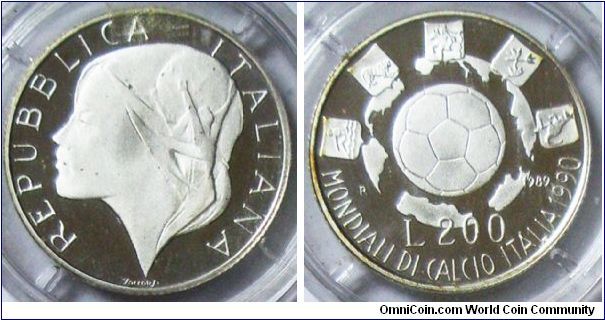 Republica Italiana, L200, 1989. Mondiali Di Calcio Italia 1990. PROOF.