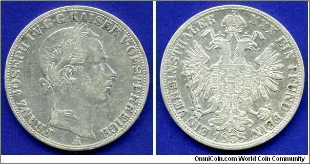 1 Vereinsthaler.
Austrian empire.
Franc Ioseph I (1848-1916).
Trading coins for payments between Austria and the German states - in German Confederation, presided over by up to 1870, was Emperor Franz Joseph I.
'A' - Vienna mint.


Ag900f. 18,51gr.