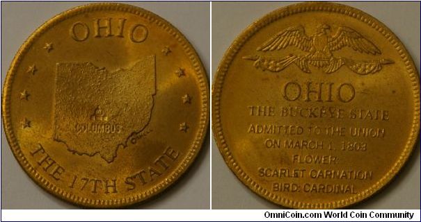 Ohio, States of the Union collector coin from Shell Oil company, bronze, 26 mm