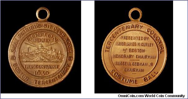 Boston Mayor's Medal, Costume Ball. Massachusetts Bay Colony Tercentenary