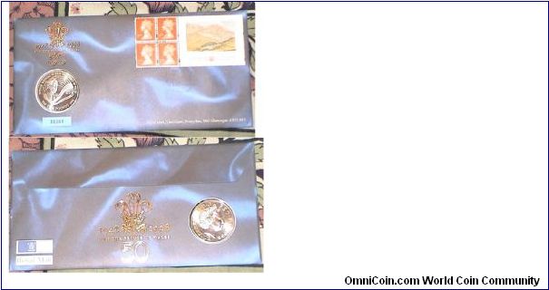 5 Pounds. Commemorative for 50th Birthday of Prince Charles – Coin & Stamp Cover. 