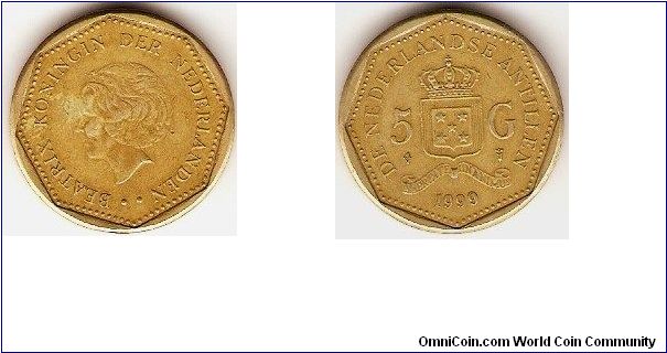 5 gulden
Beatrix, queen of the Netherlands
brass plated steel