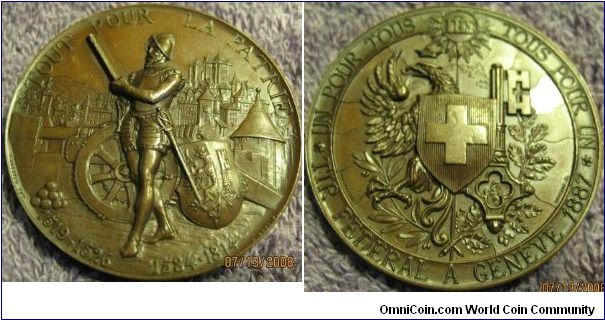 Swiss shooting medal in bronze. Geneva 1881 by Bovy (4354 examples struck)