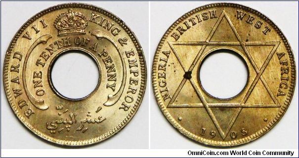 Edward VII, 1/10 Penny, 1908. Copper-Nickel. Mintage: 9,600,000 units. BU.