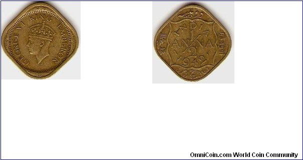 British India 
1/2 anna 
George VI king emperor 
INDIA (without dots before and after INDIA) nickel-brass