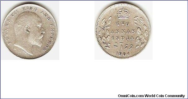 British India
2 annas
Edward VII king and emperor
0.917 silver