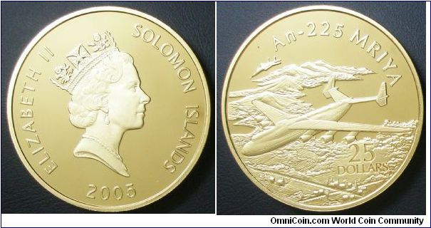 Solomon Islands, Queen Elizabeth II, 25 Dollars, 2005. Subject: An-225 Mriya. PROOF.
