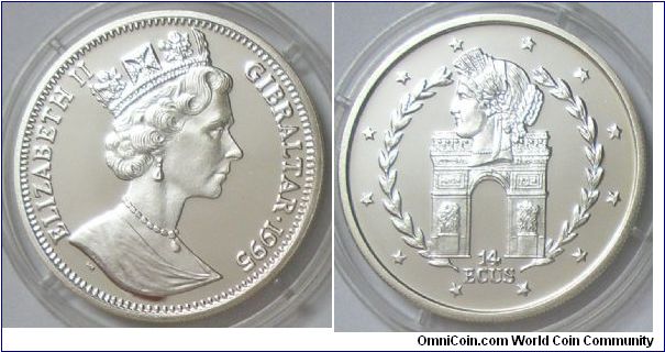 Gibraltar, Queen Elizabeth II, 14 ECUS, 1995. PROOF.