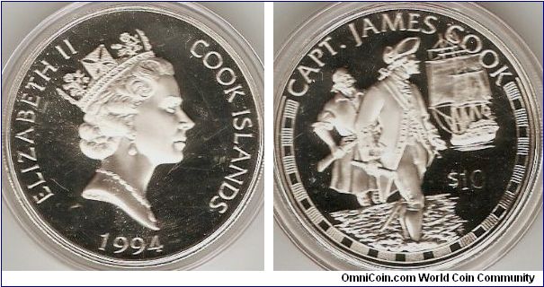 10 dollars
Captain James Cook
Elizabeth II
0.925 silver