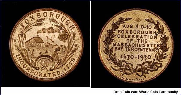 Foxborough commemorative for the Massachusetts Bay Colony Tercentenary.