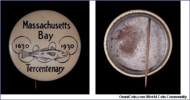 Massachusetts Bay Tercentenary celluloid pinback.