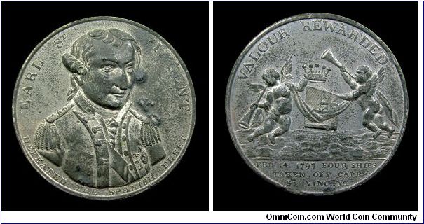 Battle of Cape St. Vincent (Admiral Jervis) - White metal medal mm. 38