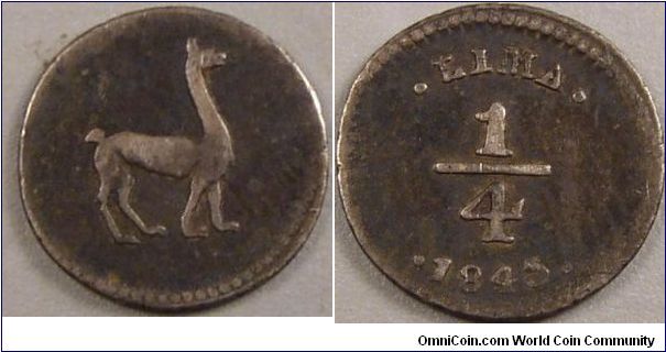 1/4 Real minted in Lima Peru (Small coin less then a half dime size.)