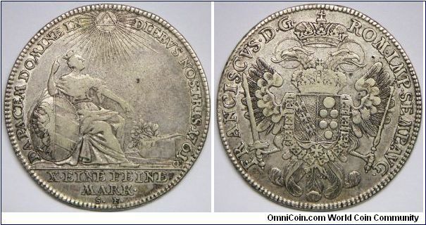 German States -  Nurnberg, Franz I, Thaler, 1761 SF. 27.8500 g, Silver, 40.5mm.