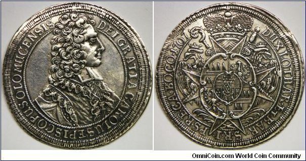 Austrian States - Olmutz, Karl III Josef (1695-1711), Thaler, 1707. 28.0800 g, Silver, 46mm. Good very fine.
