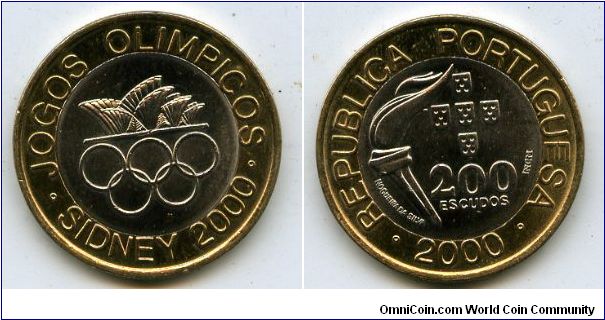 200 escudos
Sidney Olympic 
Opera house & olympic rings
Olympic torch, multiple coat of arms, value