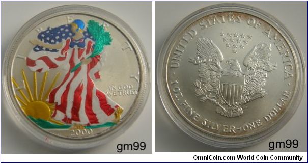 2000 American Eagle Silver Dollar Painted Liberty Coin